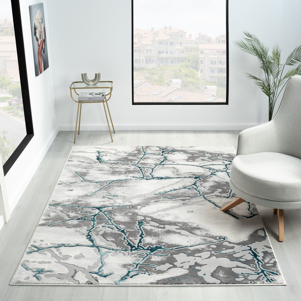 Bianco 185KB Marble Abstract Rug in Cream Blue